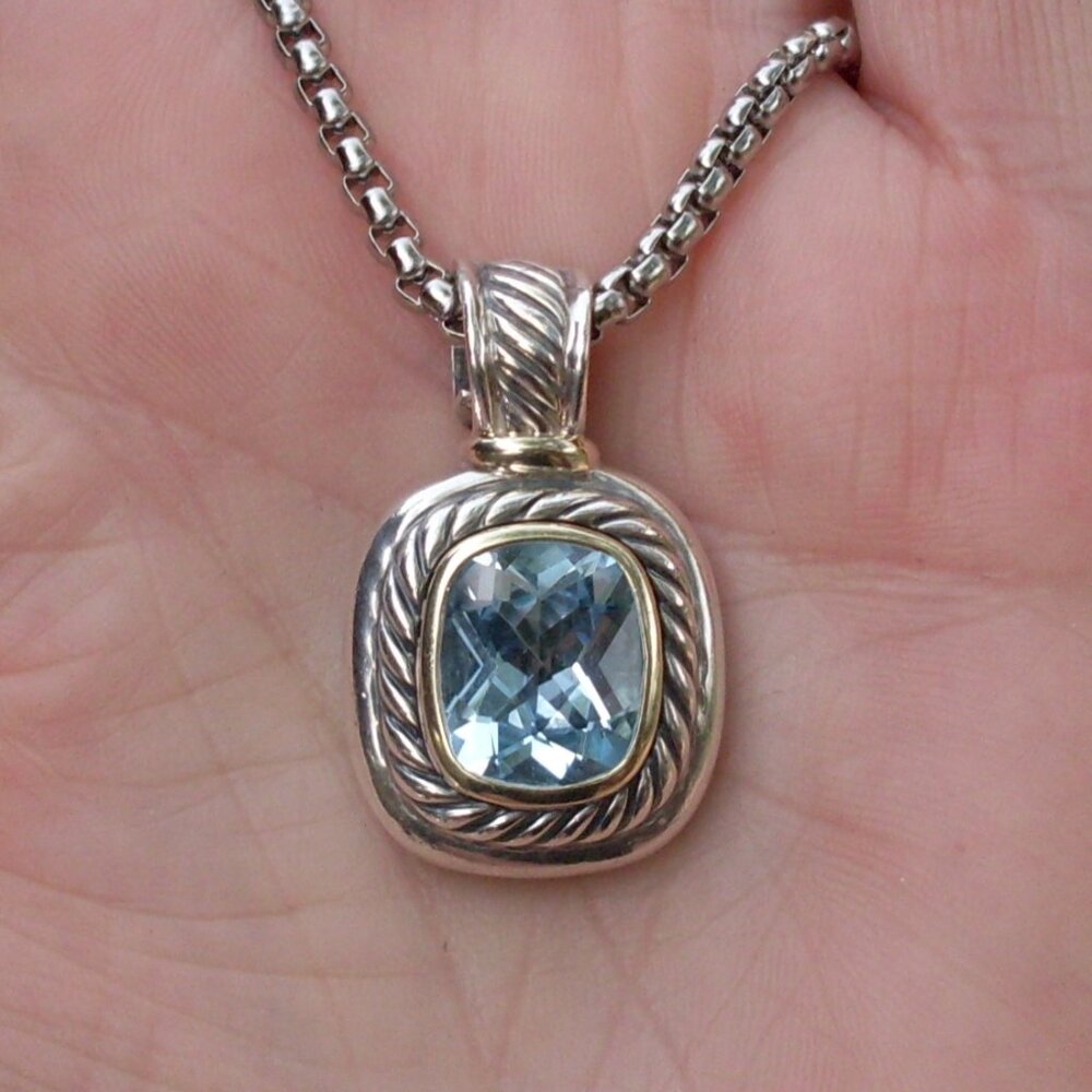 Retired David Yurman Albion Blue Topaz Enhancer Pendant w/Chain - 14K/925 - Picture 4 of 13